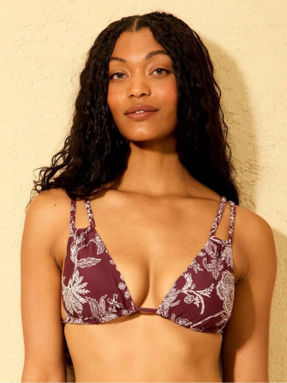 Shade and Shore Burgundy Floral Print Bikini Set Top L Bottoms M